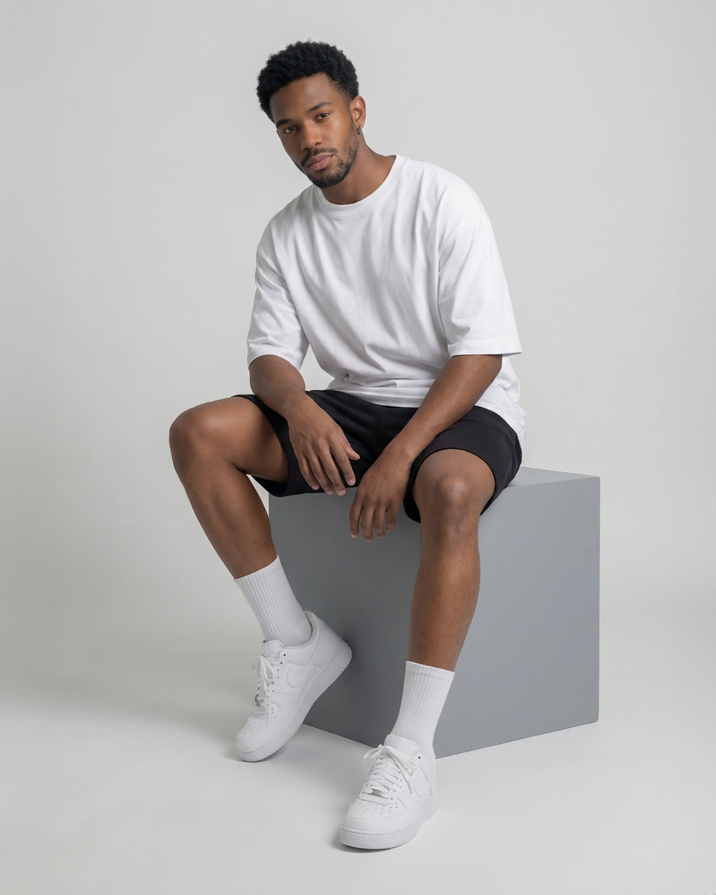 Bermuda lisa Negra + Camiseta Blanca