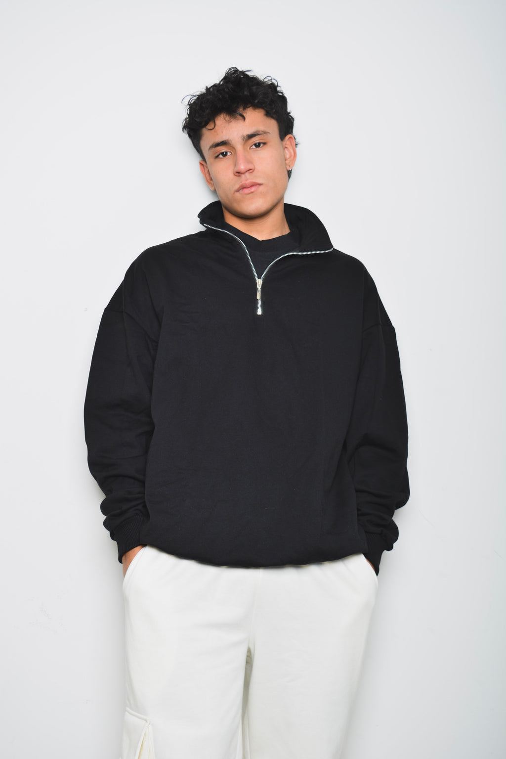 Hoddie Oversize Navy | Media cremallera |